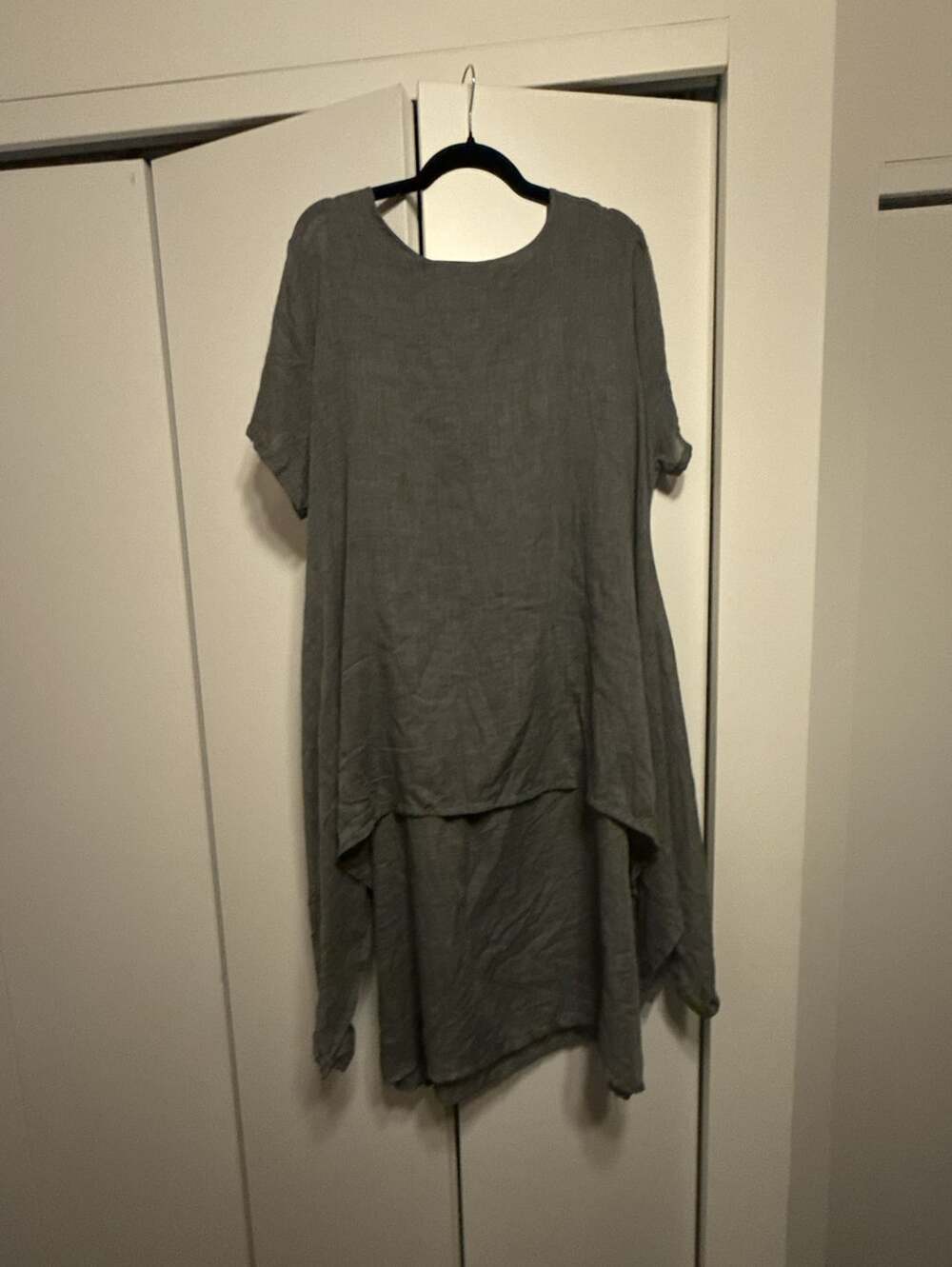Mordenmiss Asymmetrical Linen Tunic Dress Gray Short Sleeve